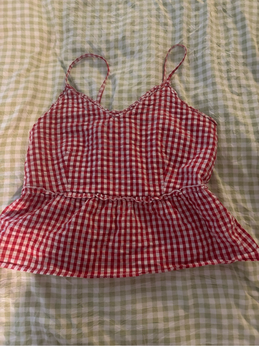 Red Gingham Peplum Cami with Spaghetti Straps